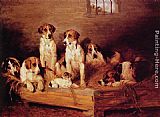 John Emms Famous Paintings - Foxhounds and Terriers in a Kennel
